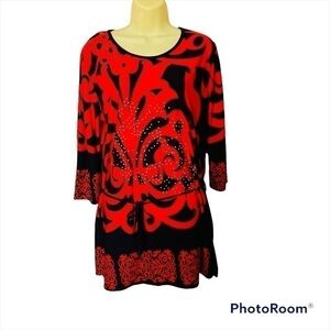 𝅺CREATION Orange Casual Swirl Pattern Boho Women's Top Blouse. Size Large